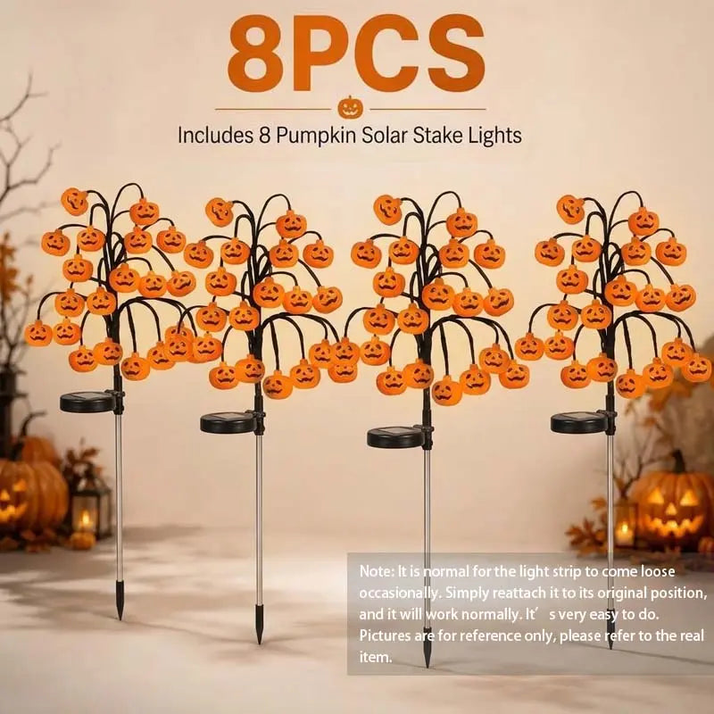 Solar Pumpkin Stake Lights, 20‑Head Halloween Garden Lights with 8Lighting Modes & Auto On/Off, Solar‑Operated Pumpkin Accent Lights, Festive Spooky Season Decor, Ideal for Yard Lawn Path, Fall Festival & Halloween Backyard Party Decors