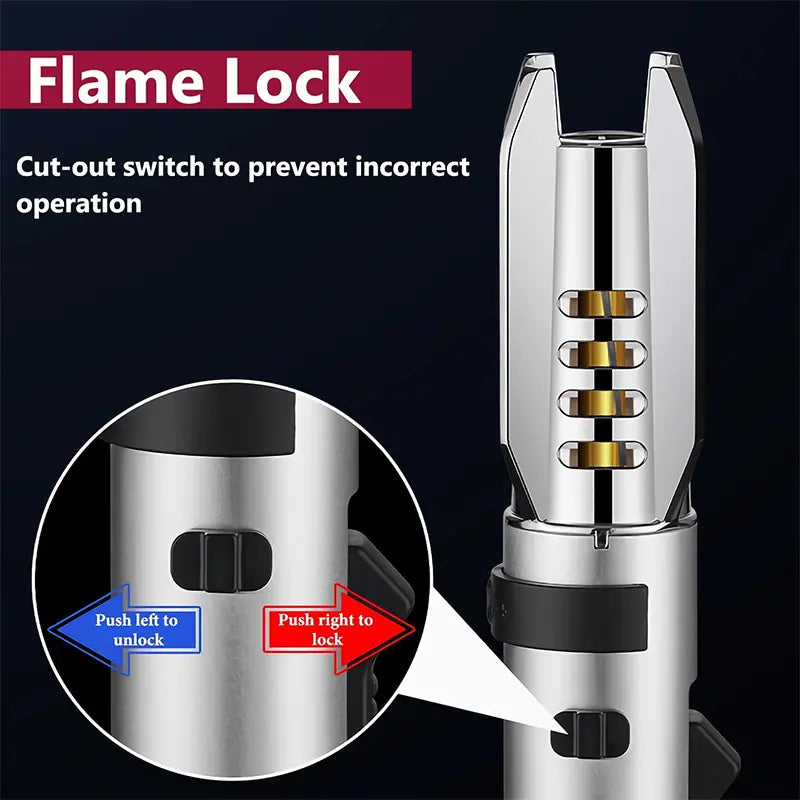 Windproof Jet Torch Lighter, Refillable Butane Gas Igniter with Adjustable Flame & Safety Lock for Candles Grill Outdoor (No Fuel)