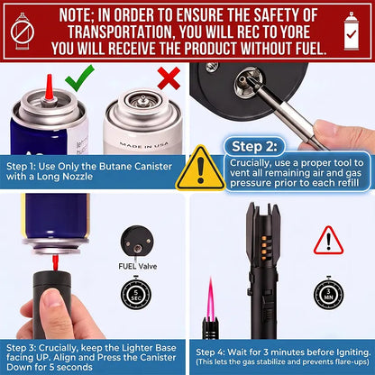 Windproof Jet Torch Lighter, Refillable Butane Gas Igniter with Adjustable Flame & Safety Lock for Candles Grill Outdoor (No Fuel)