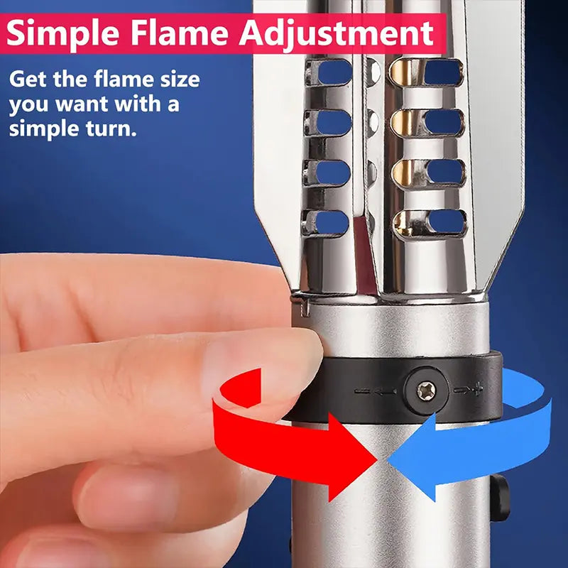 Windproof Jet Torch Lighter, Refillable Butane Gas Igniter with Adjustable Flame & Safety Lock for Candles Grill Outdoor (No Fuel)
