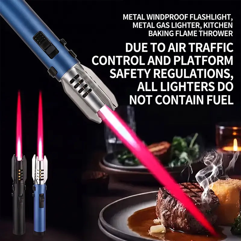 Windproof Jet Torch Lighter, Refillable Butane Gas Igniter with Adjustable Flame & Safety Lock for Candles Grill Outdoor (No Fuel)