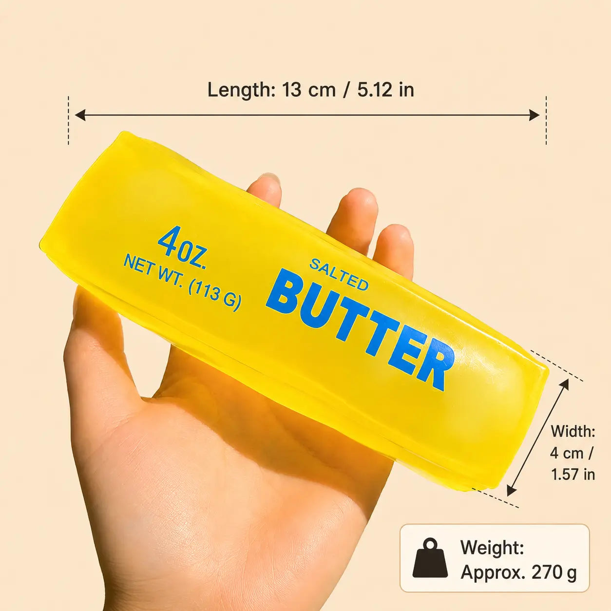 Large Petroleum Jelly-Filled Butter Stick Squishy - Ultra-Soft Moldable Shape Stress Relief Toy, Office Decor, Adult Party Gift