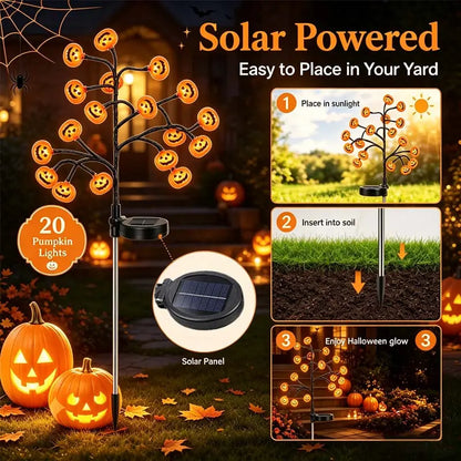 Solar Pumpkin Stake Lights, 20‑Head Halloween Garden Lights with 8Lighting Modes & Auto On/Off, Solar‑Operated Pumpkin Accent Lights, Festive Spooky Season Decor, Ideal for Yard Lawn Path, Fall Festival & Halloween Backyard Party Decors