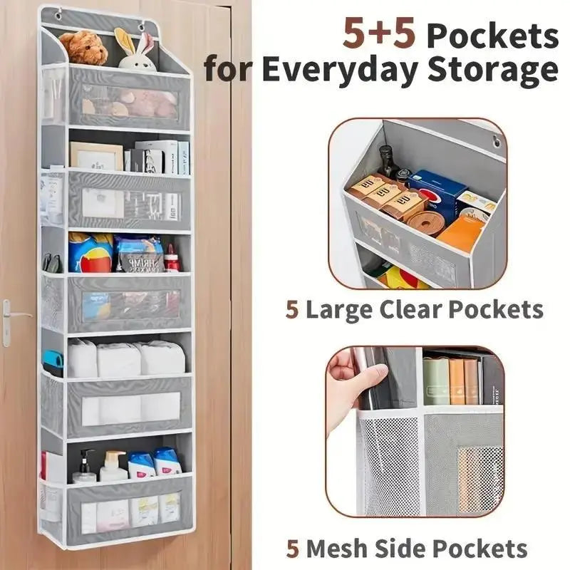 Hangable Over-The-Door Clothing Storage Bag - Hangable Storage Bag with 5 Side Pockets, Anti-Tilt Design, 44 Lb Capacity, Weekly Organizer for Bedroom, Bathroom (Ideal for Everyday Clothing, Diapers) Home Organization Solution, Clothing Storage Bags, Hang