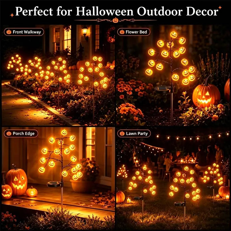 Solar Pumpkin Stake Lights, 20‑Head Halloween Garden Lights with 8Lighting Modes & Auto On/Off, Solar‑Operated Pumpkin Accent Lights, Festive Spooky Season Decor, Ideal for Yard Lawn Path, Fall Festival & Halloween Backyard Party Decors
