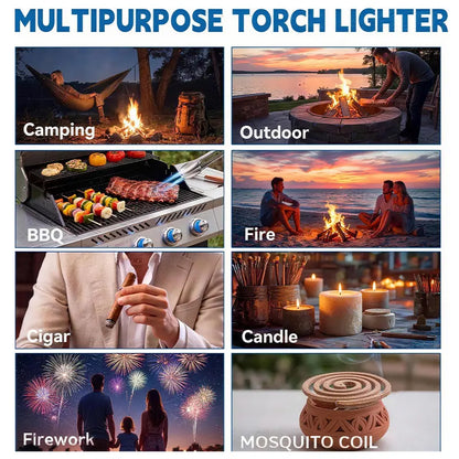 Windproof Jet Torch Lighter, Refillable Butane Gas Igniter with Adjustable Flame & Safety Lock for Candles Grill Outdoor (No Fuel)