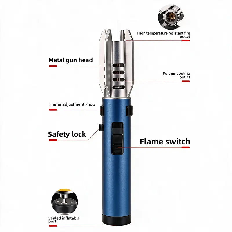 Windproof Jet Torch Lighter, Refillable Butane Gas Igniter with Adjustable Flame & Safety Lock for Candles Grill Outdoor (No Fuel)