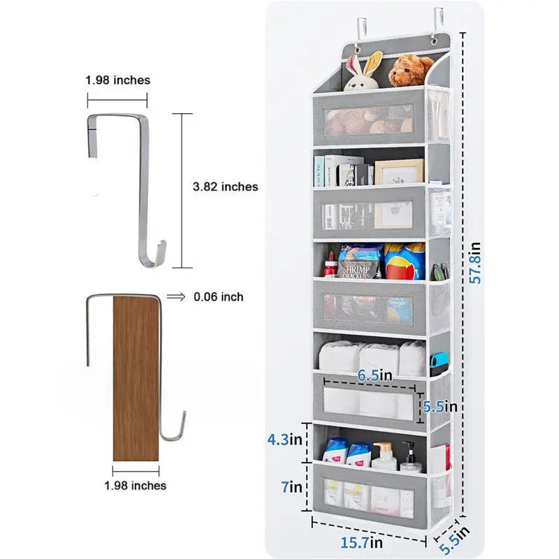 Hangable Over-The-Door Clothing Storage Bag - Hangable Storage Bag with 5 Side Pockets, Anti-Tilt Design, 44 Lb Capacity, Weekly Organizer for Bedroom, Bathroom (Ideal for Everyday Clothing, Diapers) Home Organization Solution, Clothing Storage Bags, Hang