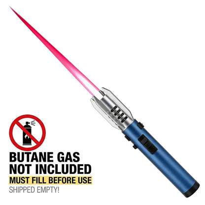 Windproof Jet Torch Lighter, Refillable Butane Gas Igniter with Adjustable Flame & Safety Lock for Candles Grill Outdoor (No Fuel)