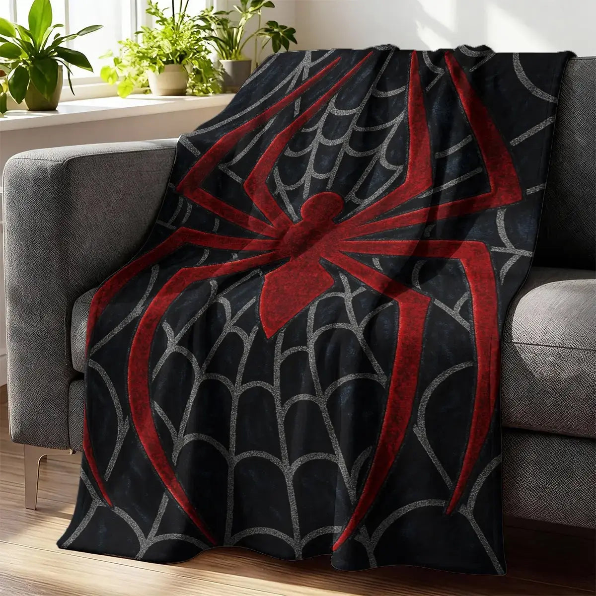 Spider Web Pattern Flannel Blanket Soft Skin Friendly Warm Cozy Throw Blanket Gothic Halloween Style Lightweight Bedding Blanket for Bed Sofa Couch Bedroom Living Room Nap Home Decor Birthday Gift
