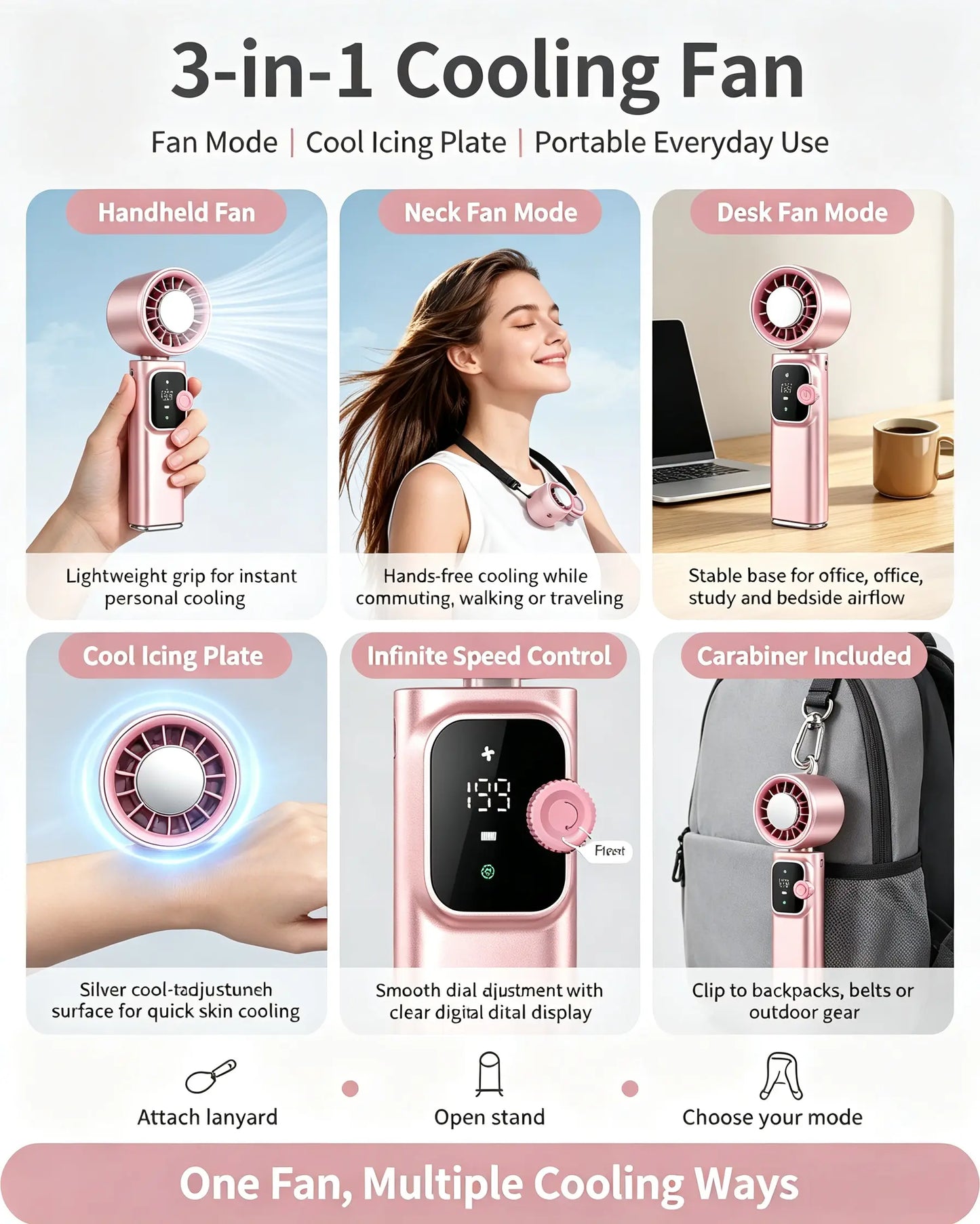 199-Level Precision Wind Control Cordless Portable Cooling Fan - Foldable, Adjustable, Automatic Settings for Enhanced Airflow, Ideal for Summer Travel and Outdoor Use